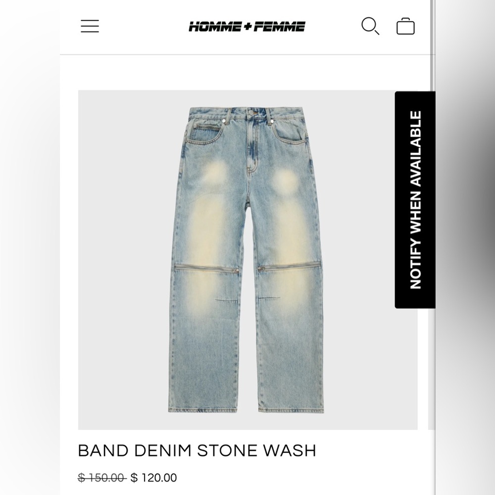 NWT: HommeFemme Band Denim Stone Wash